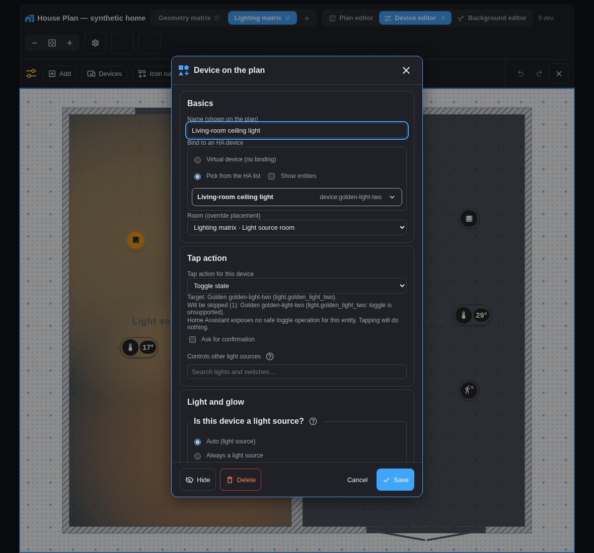 Device settings with binding provenance and the exact action result