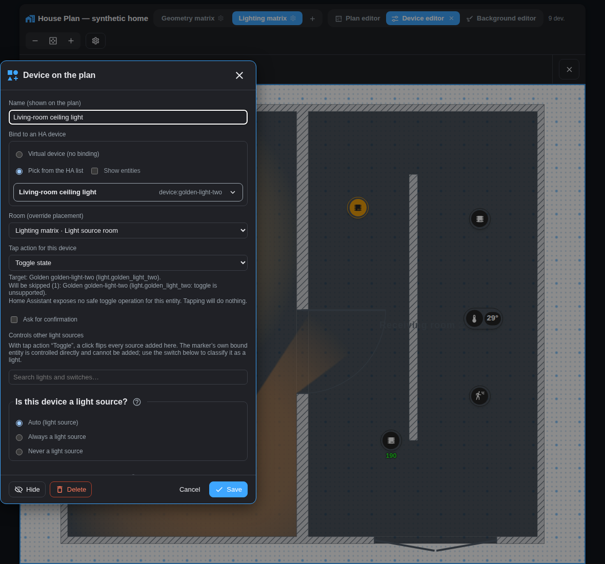 Device settings with binding provenance and the exact action result