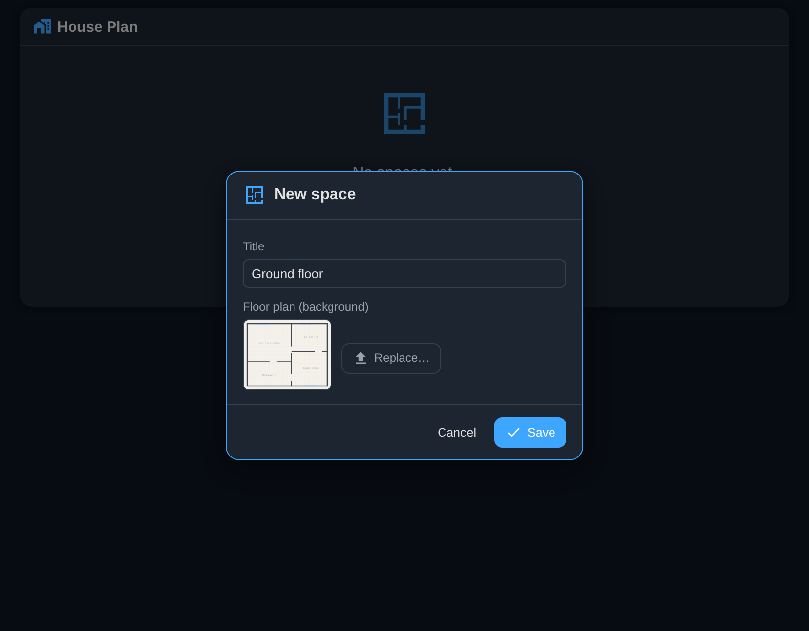 Space creation dialog