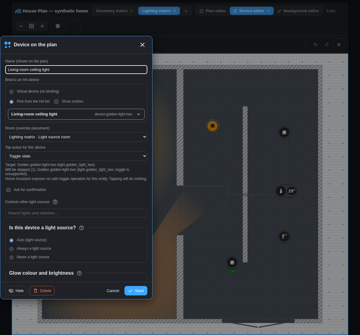 Device settings with binding provenance and the exact action result