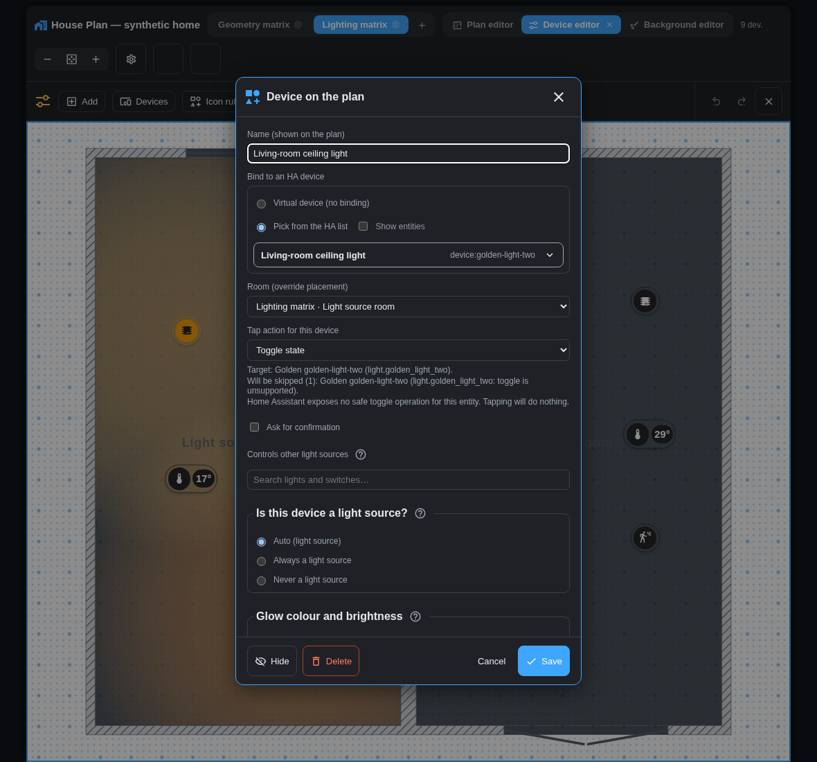Device settings with binding provenance and the exact action result