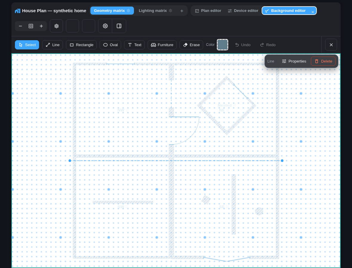 Selected line in the Background editor