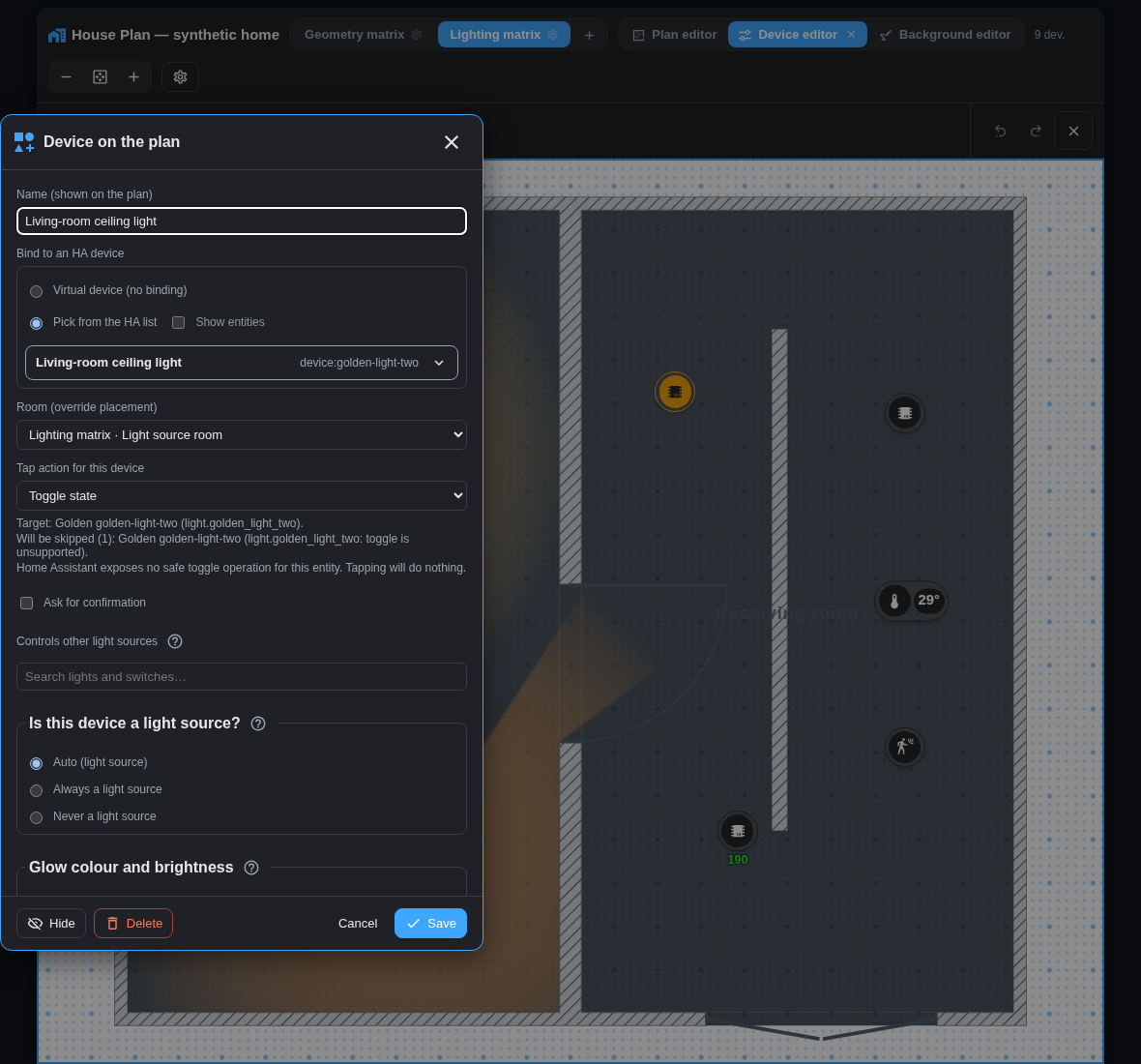 Device settings with binding provenance and the exact action result